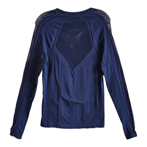ATHLETA Women L Oxygen Mesh Performance Top Navy Activewear Seamless FITTED 32" - Picture 7 of 7